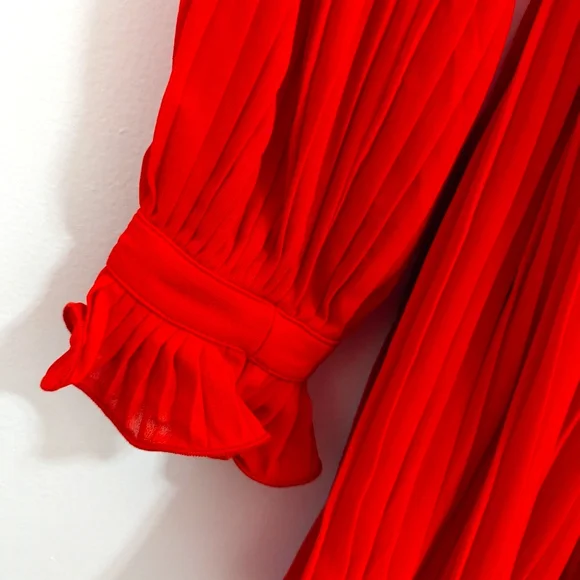 NWT Endless Rose Large Bright Red Lined Chiffon Pleated Mini Dress w/ Ruffles - Picture 2 of 9